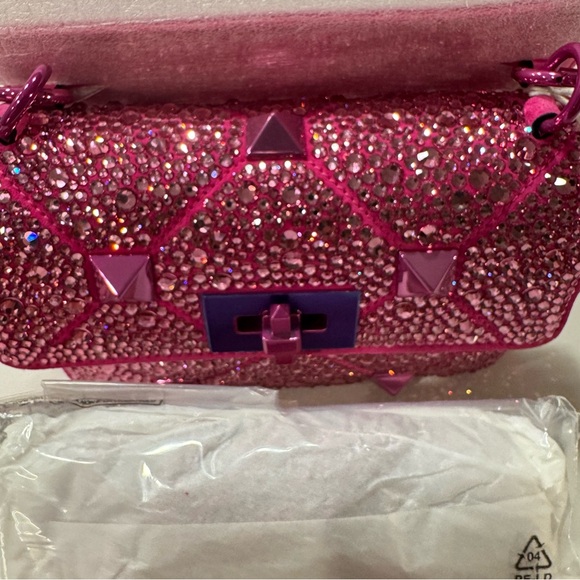 NWT/NWB Valentino Garavani Roman Stud Crystal-Embellished Shoulder Bag - PP Pink - Picture 16 of 17